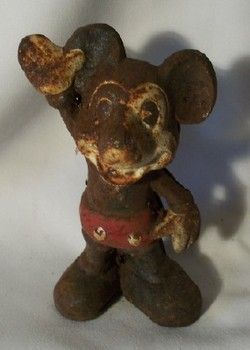 OLD ANTIQUE CAST IRON MICKEY MOUSE PIGGY STILL COIN MONEY SAVINGS BANK 