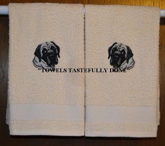 MASTIFF DOG PORTRAIT   2 EMBROIDERED HAND TOWELS by Susan  