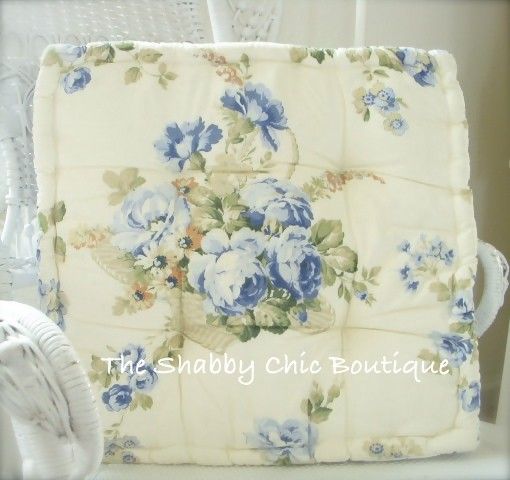 Shabby Pottery Blue Roses Set 4 Chair Seat Cushions Buttercup Country 