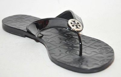 TORY BURCH THORA Black Patent Leather Thong Womens Shoes 7 M  