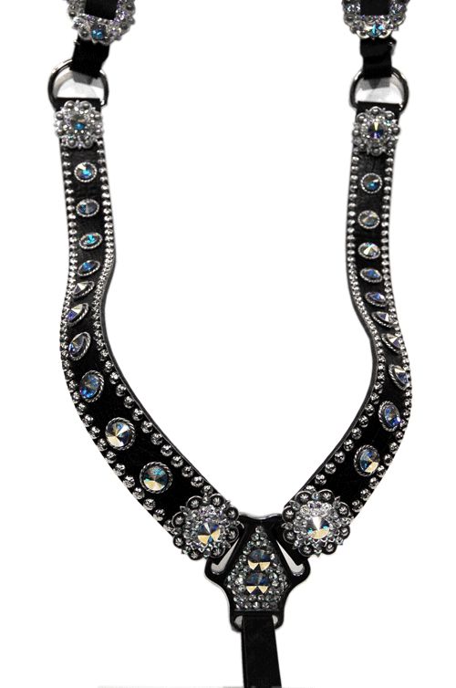   AB SWAROVSKI CRYSTALS on black leather. Beautiful breastcollar