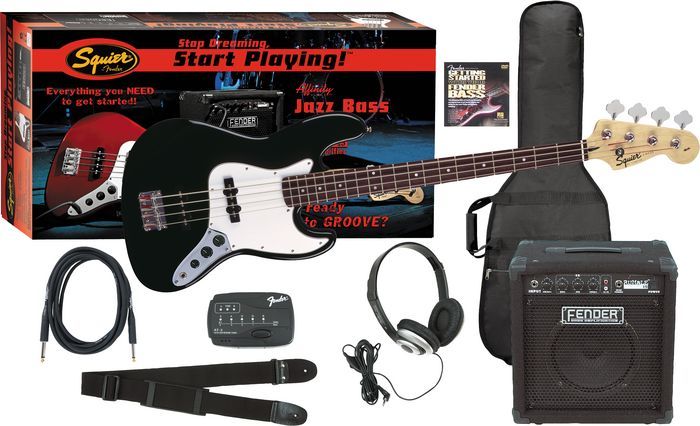 FENDER SQUIER JAZZ BLK ELECTRIC BASS PACK GUITAR & AMP  