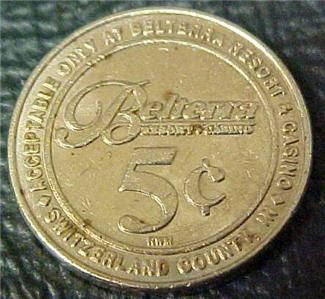 Belterra Casino Resort,IN .05 Gaming Token=9583C  