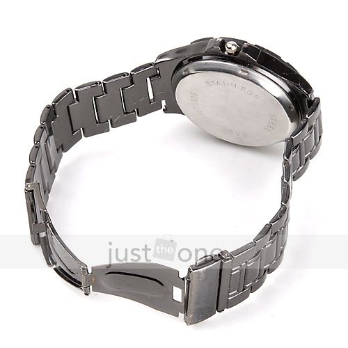   Mens Sport Casual Business Metal Band Quartz Wrist Watch Black  