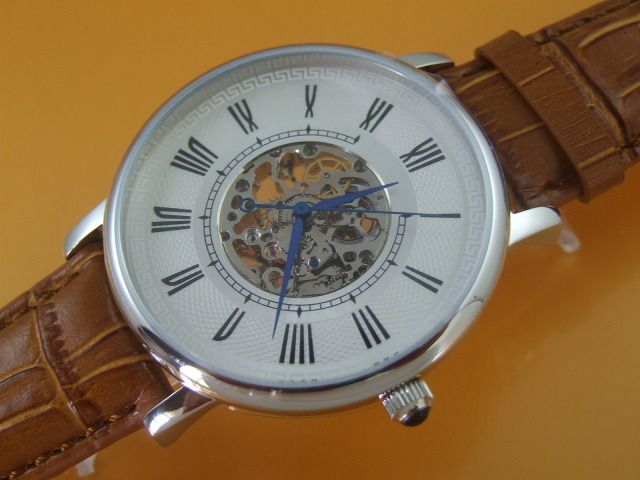 Extra thin big size skeleton hand wind watch white  