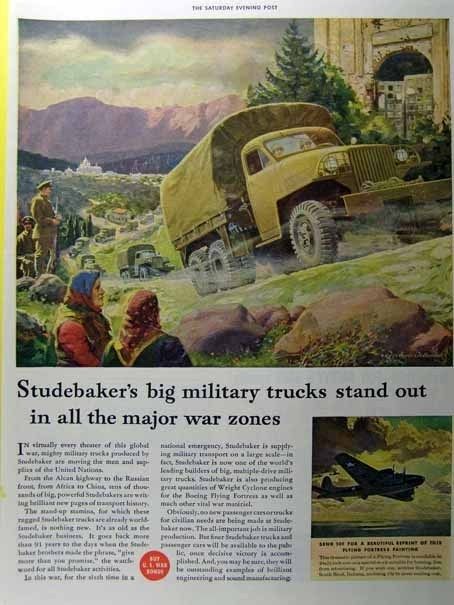 1943 WWII STUDEBAKER ARMY TRUCKS PRINT AD F. TELLANDER  