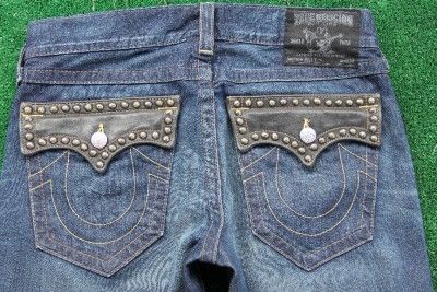 NWT~True Religion TR~Billy~Leather & Stud pockets~Dark Prankster~32~$ 