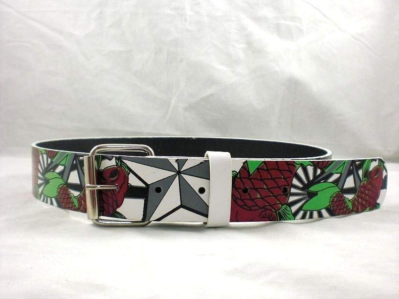 WHT KOI STAR ROCKABILLY LRG 38 40 BELT& ED HARDY TAT  