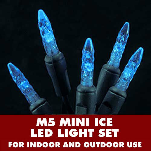 35 LED M5 Mini Ice Blue Lights 4 Inch Spacing Grn Wire  