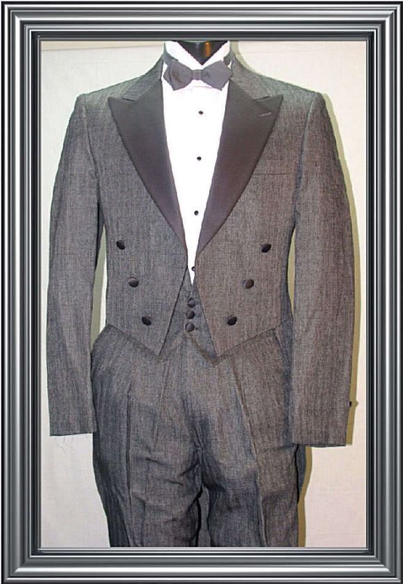 MENSVINTAGE TAILS TUXEDO GRAY W/MATCHING VEST 4PCS 37R  