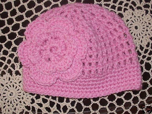 Boutique Crocheted Baby Girl Beanie Hat 0 3 months  