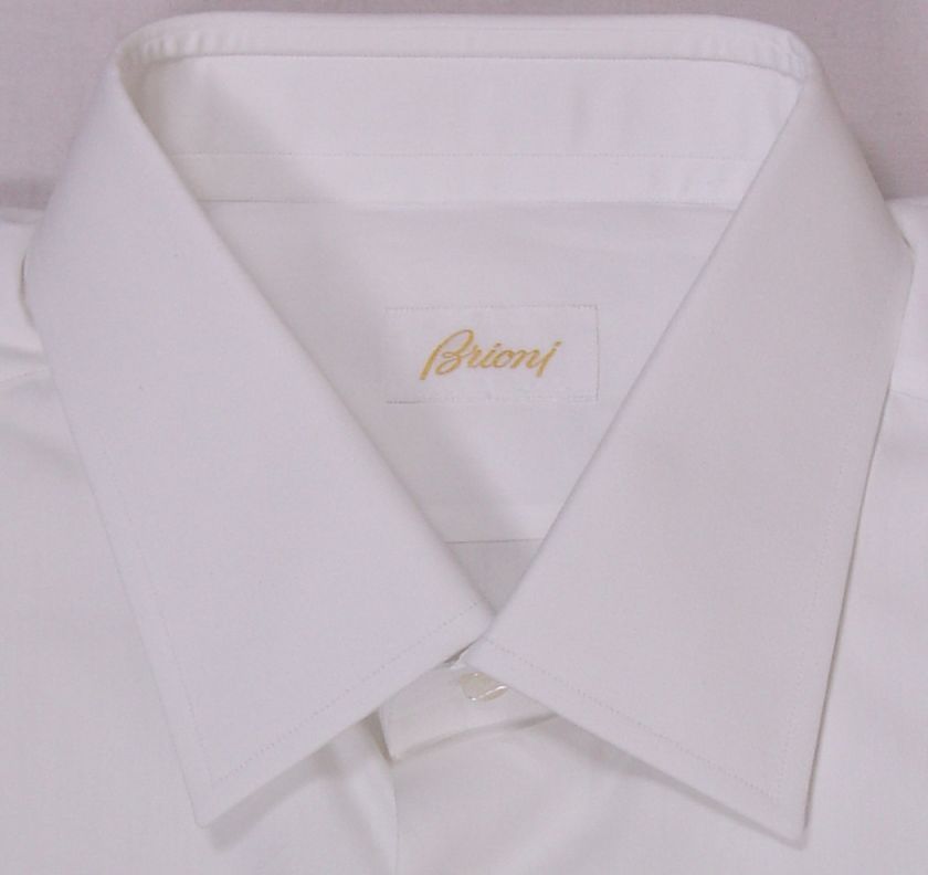 BRIONI DRESS SHIRT $585 SOLID WHITE FRENCH CUFF DRESS SHIRT 17.5L / 35 