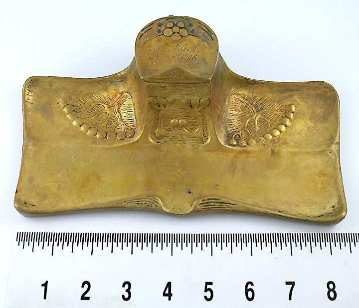 ART NOUVEAU NATURALISTIC GILT BRONZE INKWELL c1906  