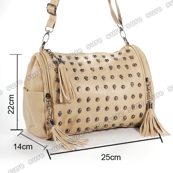 Punk Skull Stud Lady Women shoulder Bag handbag Leather Tote Hobo 