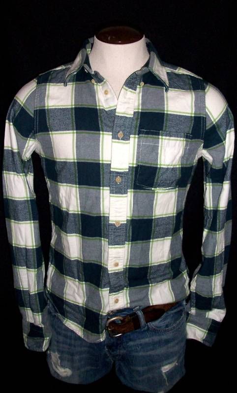 Mens Abercrombie A&F Navy Blue Green Plaid Shirt XL NWT  