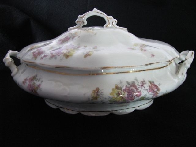 ANTIQUE STRAUS CARLSBAD AUSTRIA CHINA TUREEN BOWL & LID  