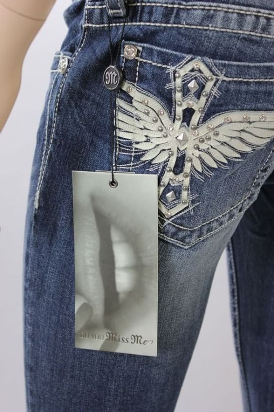 BNWT Miss Me Jean Ladies Wings Stones Boot Jeans Pants  