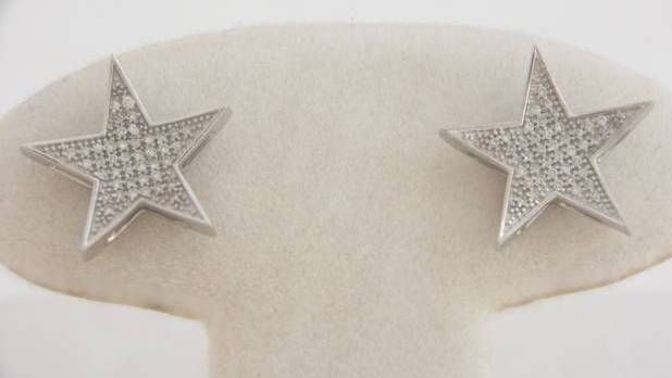 DIAMOND EARRINGS 18K WHITE GOLD PAVE STAR EARRINGS  