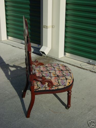 Walnut Victorian Rococo Pierce Carved Slipper Chair  