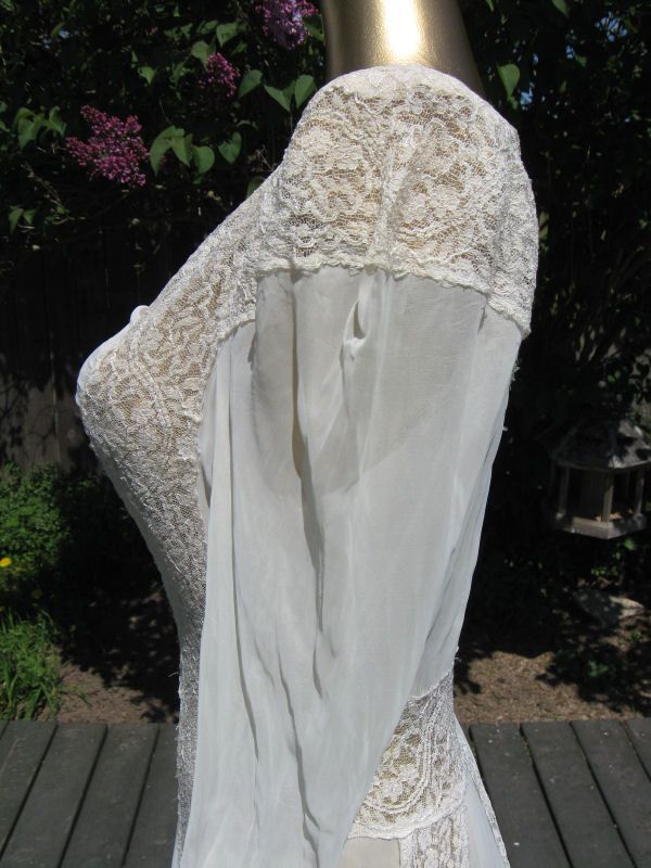   40s DIVINE SHEER W/ CHANTILLY LACE LONG TRAIN RUCHED WEDDING DRESS*S