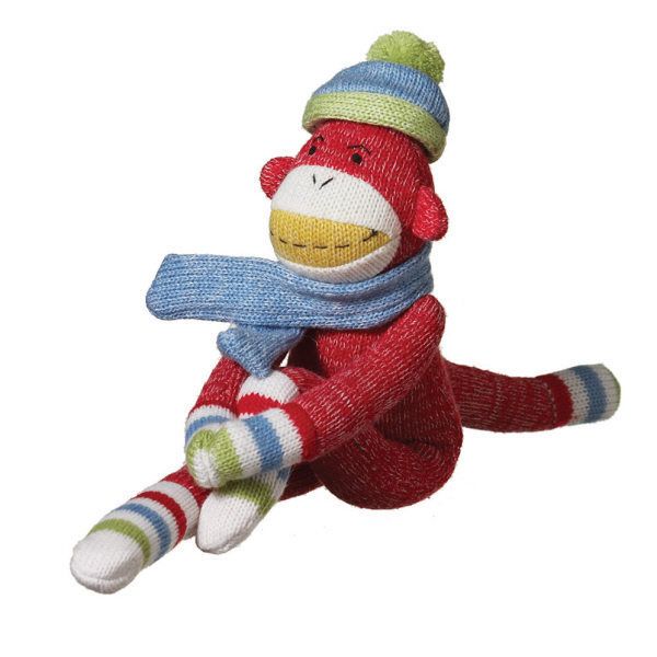 MONKEEZ 14 SOCK MONKEY PLUSH DOLL   RED BLUE SCARF  