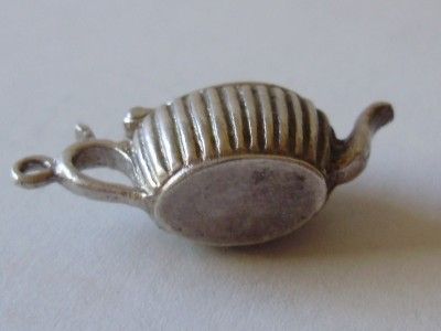 RARE VINTAGE UK STERLING SILVER TEAPOT CHARM Opens to Green Enameled 