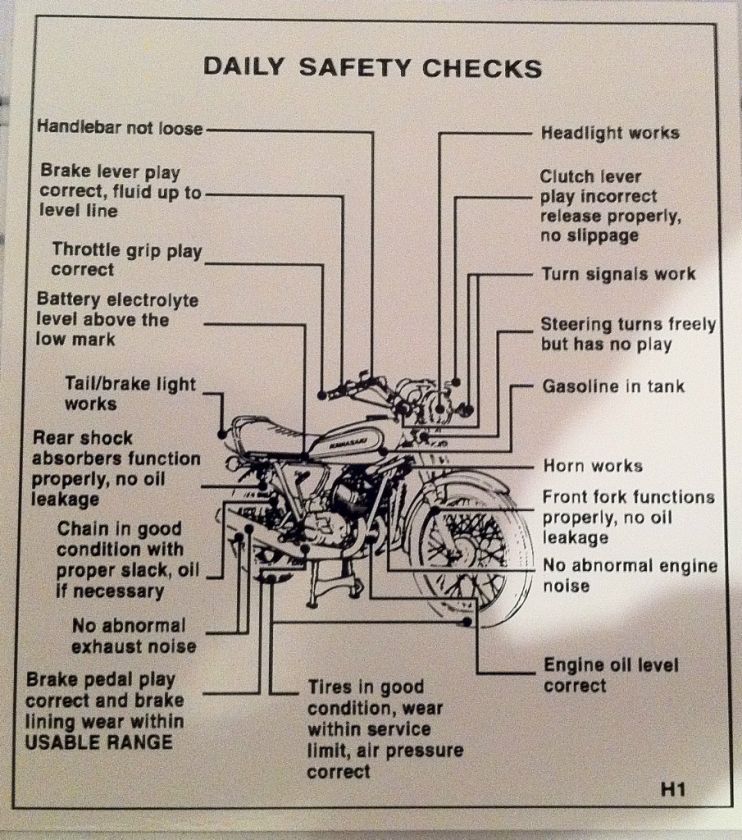 KAWASAKI H1 H1D H1E H1F 500 DAILY SAFETY CHECKS CAUTION DECAL  