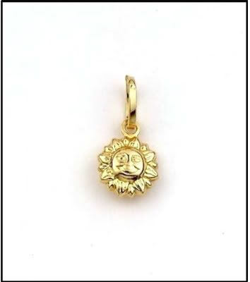 14K Yellow Gold Small Sun Happy Face Charm Pendant  