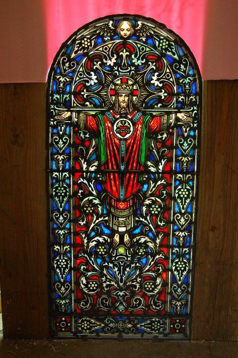 Antique Stained Glass Window of Christ the King +  