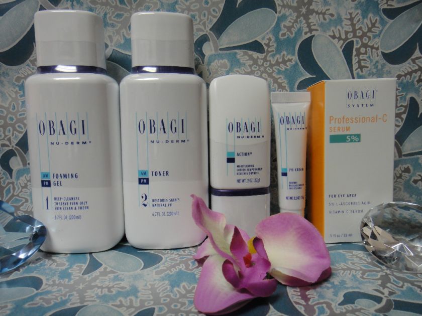 Obagi Nu Derm Set Gen cleanser, toner, action, eye cream, prof c 