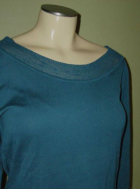 NWT COLDWATER CREEK Teal Pointelle Neck SWEATER M 10 12  