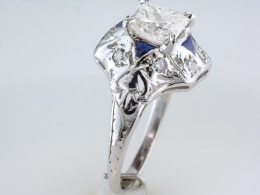   Certified 2ct Diamond Sapphire Platinum Art Deco Engagement Ring