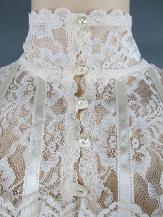   vtg 70s DRESS xS PRAIRIE BOHO lace COTTON gauze WEDDING maxi VICTORIAN