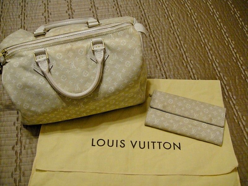 AUTH LOUIS VUITTON DUNE MONOGRAM MINI LIN SPEEDY 30 BAG + MATCHING 