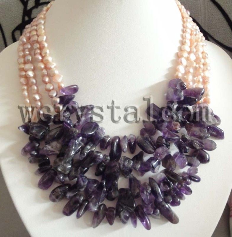 row purple cultured pearls amethyst necklace  