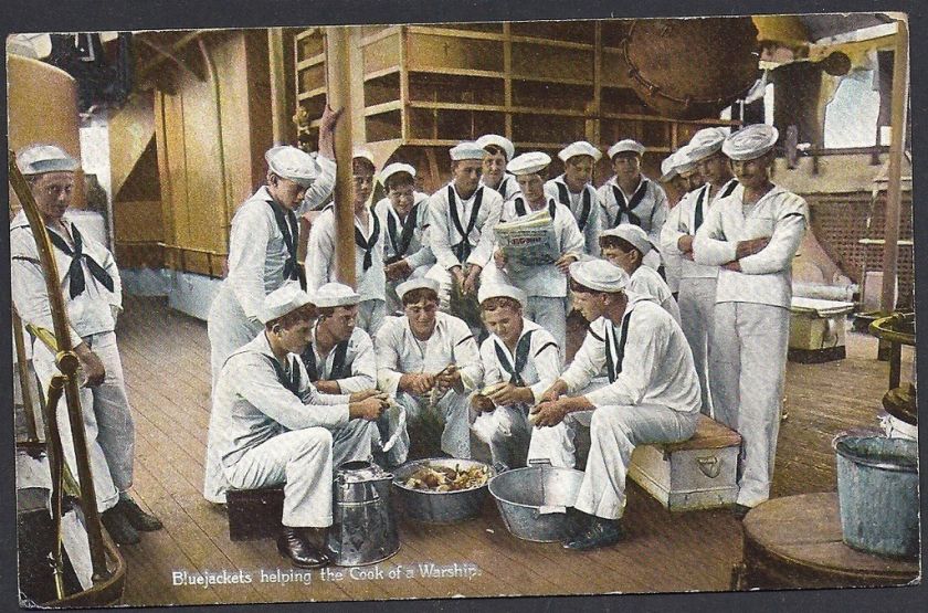 7072) 1910 P/C US NAVY SAILORS HELPING THE COOK  