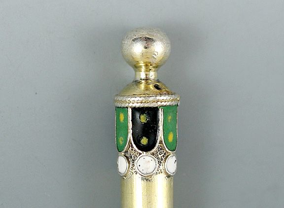 RUSSIAN BLUE GREEN ENAMEL SILVER SPOON FROM LATE 1800s  