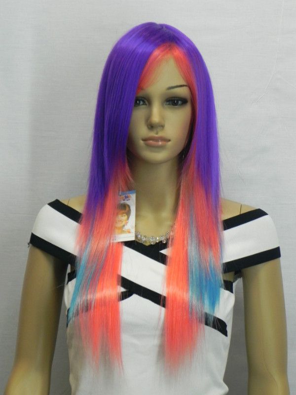 NEW LONG COSPLAY PURPLE /PINK /LIGHT BLUE MIXED STRAIGHT PARTY WIGS 