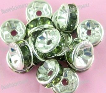 Lot 100 Pcs Green Rhinestone Rondelle Spacer Circle 8MM  