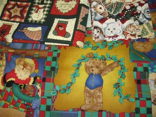 Christmas Material ~ Lot of Varied Squares and 1 Yard   1 1/4 Yard 