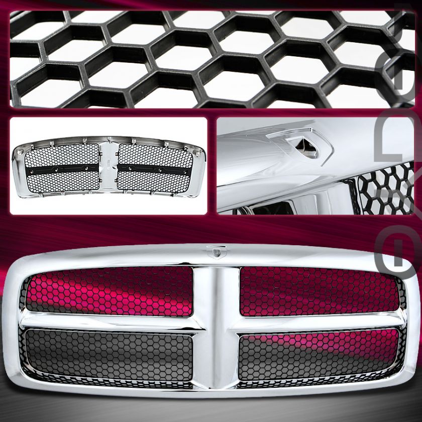EURO CHROME/BLACK DODGE RAM FRONT GRILL REPLACEMENT HONEY COMB STYLE 