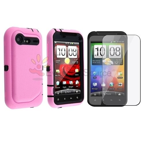 Pink Double Layer Hard Case Cover+LCD Guard Protector For HTC Droid 