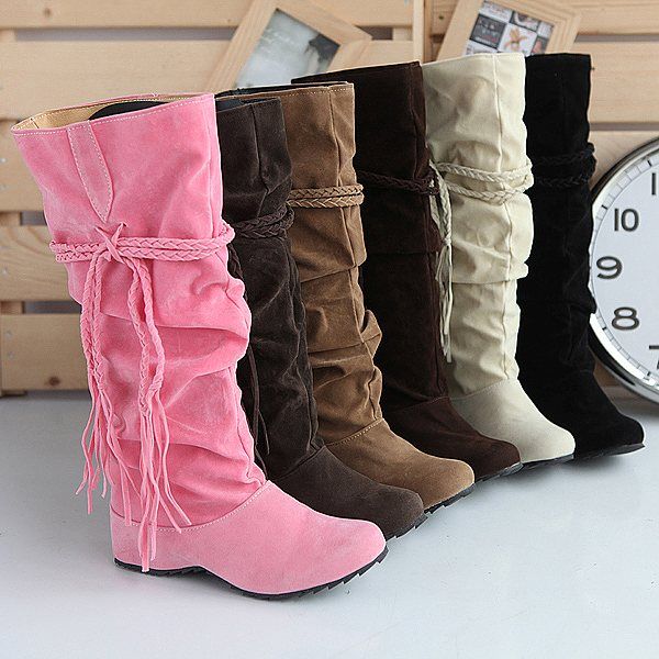Womens Fashion Faux Suede Slouchy Boho Fringe Mid Calf Boots Shoes #71 