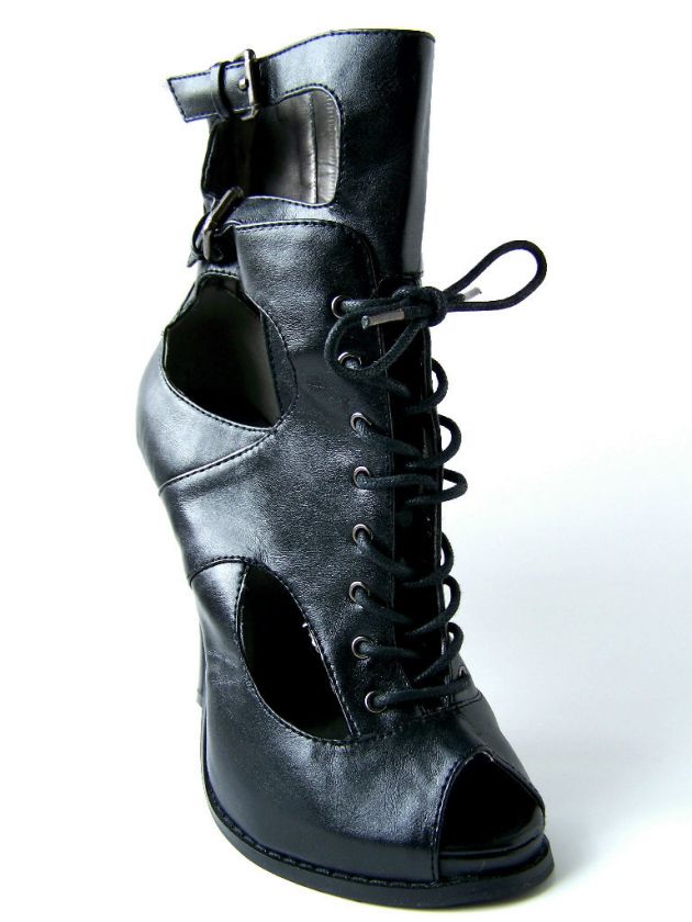 New CUT OUT Lace up PLATFORM Open Toe BOOTIE Boots Boot  