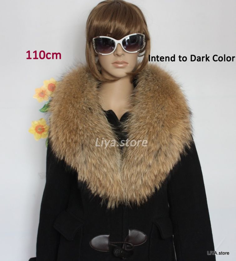   womens luxury real genuine nature color raccoon fur collar scarf wrap