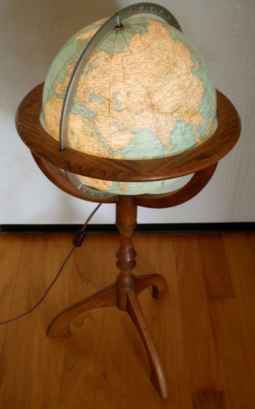 Vintage 1960s Rand McNally Illuminated TERRESTRIAL FLOOR GLOBE W/ OAK 