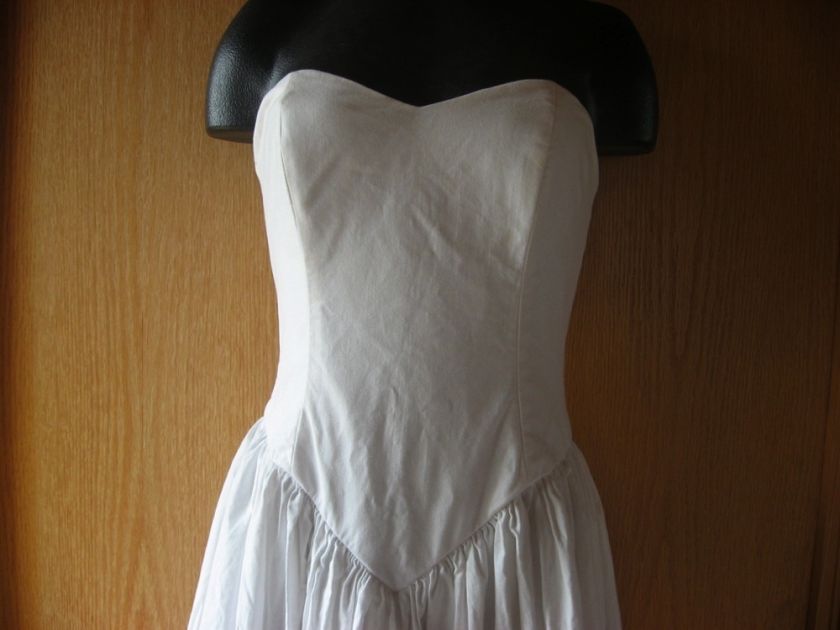 VTG 80s White Rockabilly Petticoat Strapless Dress 6  