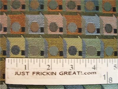 ORANGE✄BROWN BLUE DOTS SQUARES MODERN UPHOLSTERY FABRIC  