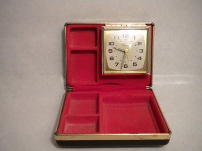 VINTAGE INGRAHAM TRAVEL ALARM CLOCK IN JEWELRY BOX NICE  