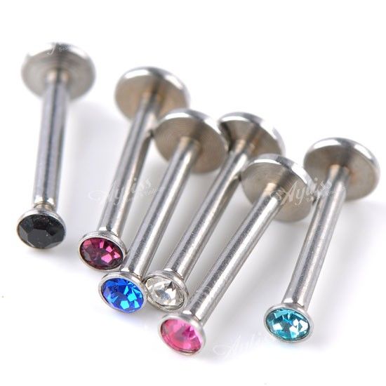 60pcs Lot 18ga Czech Crystal Labret Lip Chin Ring Bars Body Piercing 